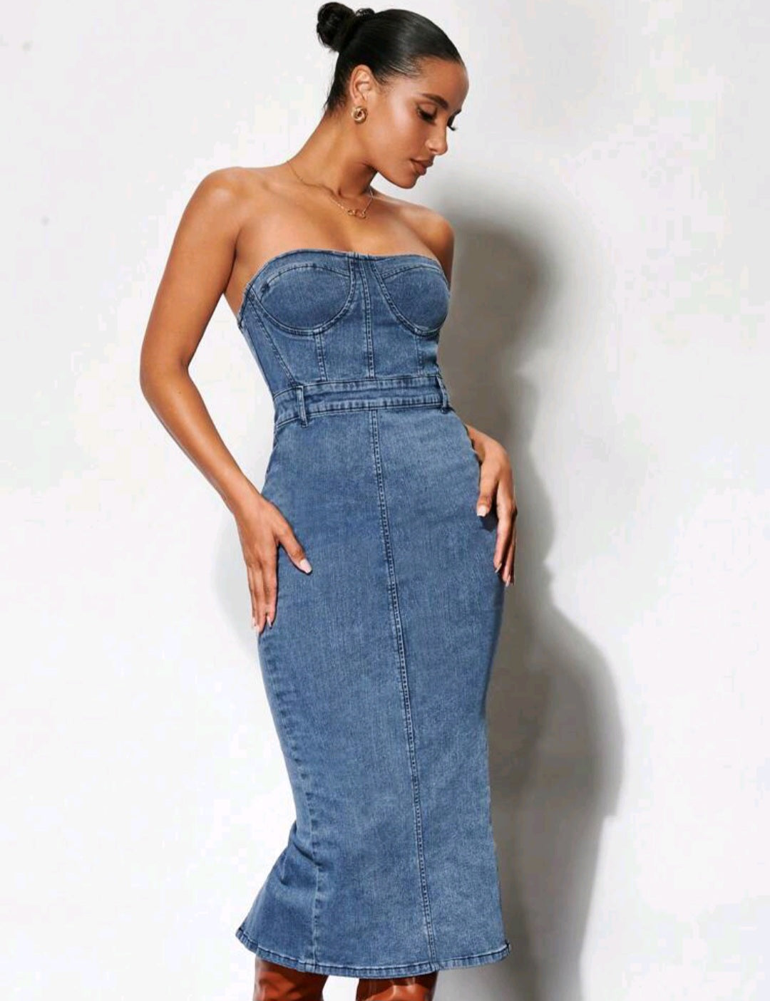Victoria Split Back Tube Denim Dress