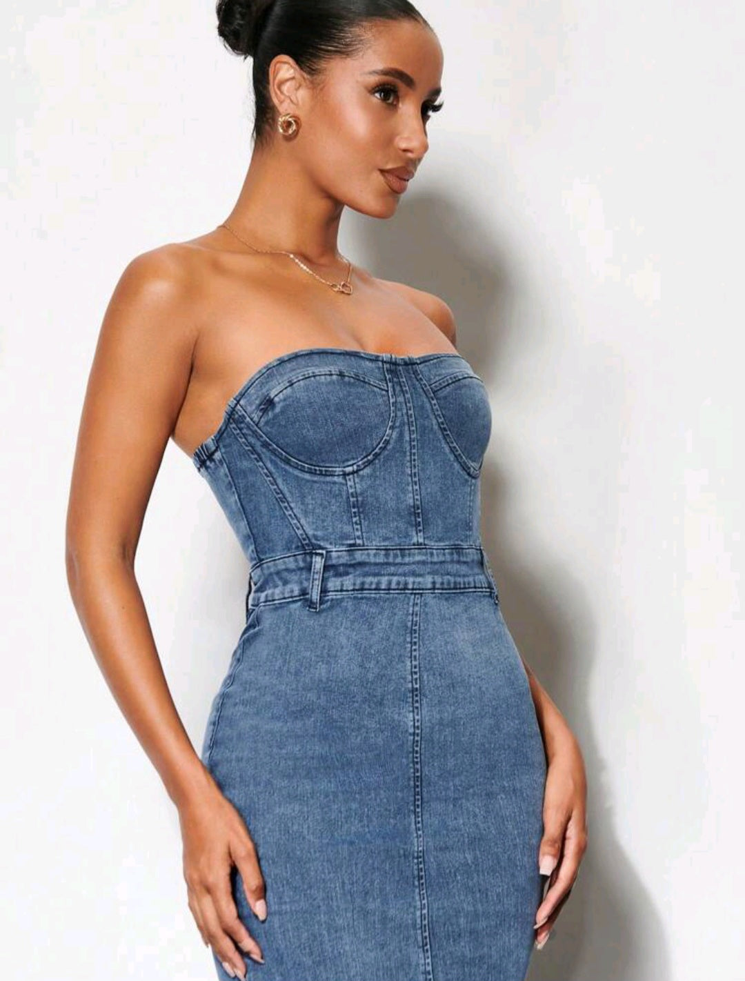 Victoria Split Back Tube Denim Dress