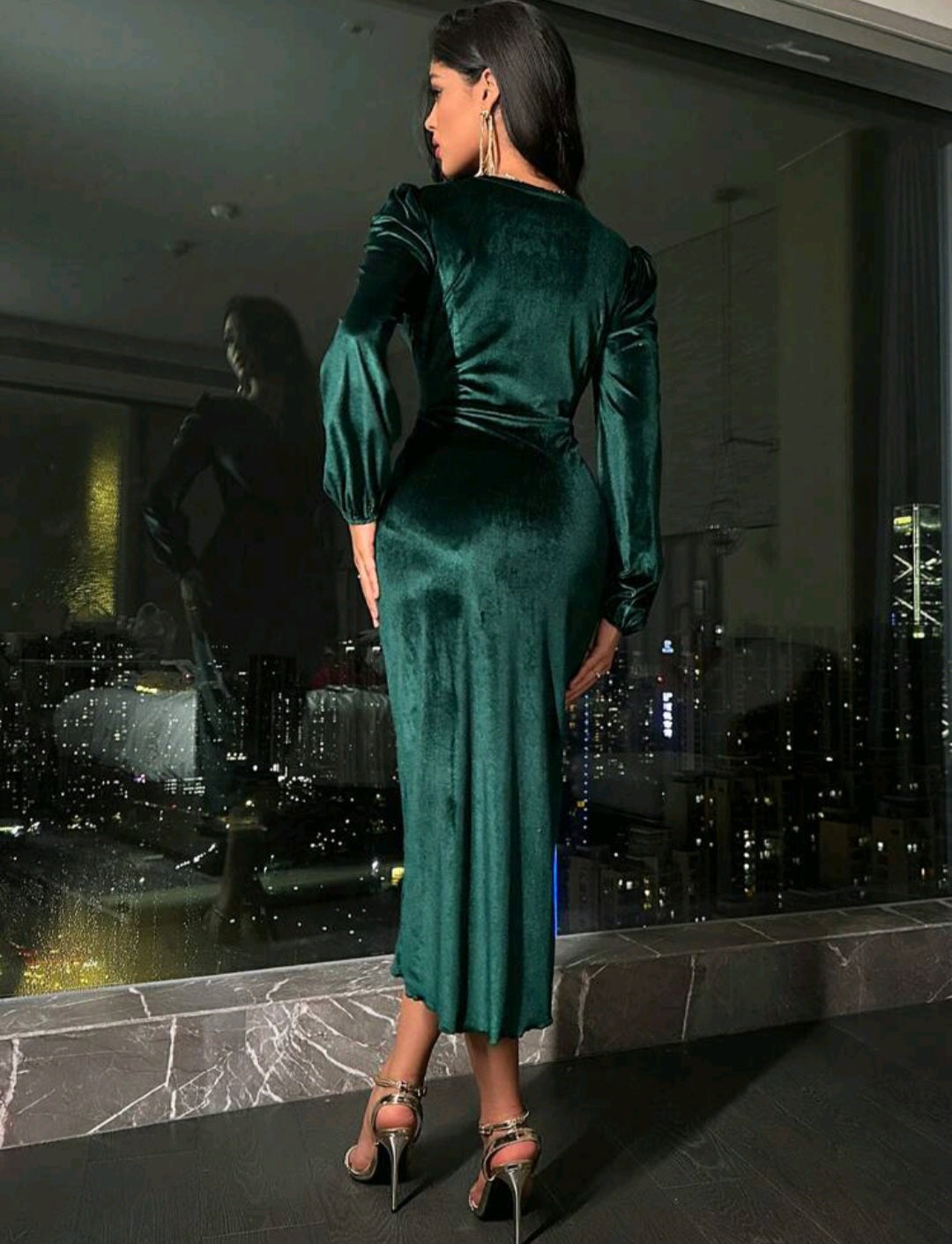 Kendall Surplice Neck Wrap Hem Midi Dress