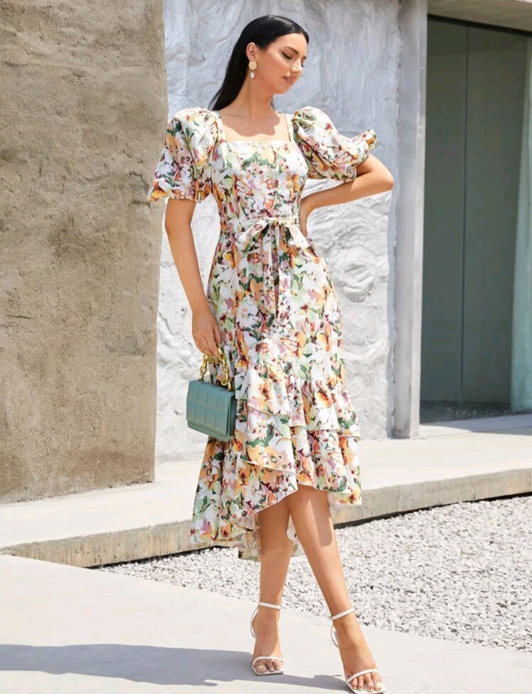 Kelda Puff Sleeve Midi Dress - Floral