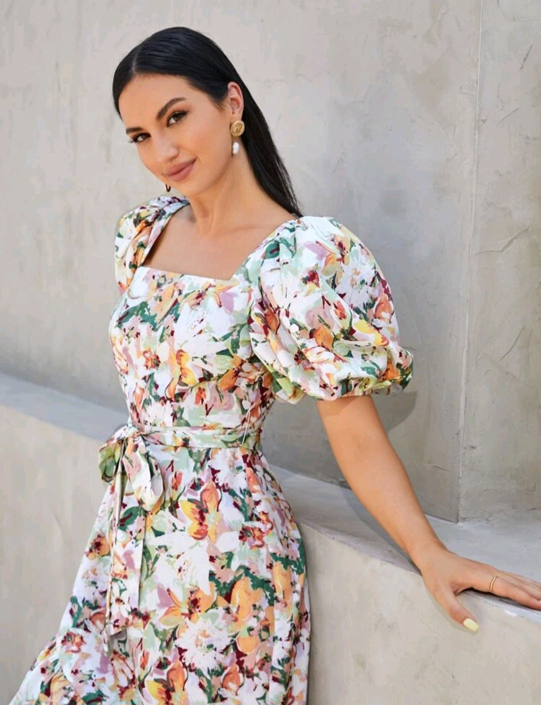 Kelda Puff Sleeve Midi Dress - Floral
