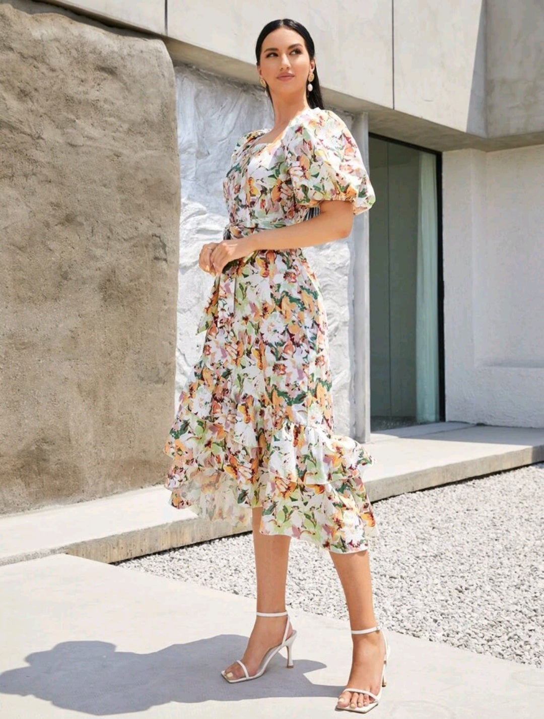 Kelda Puff Sleeve Midi Dress - Floral
