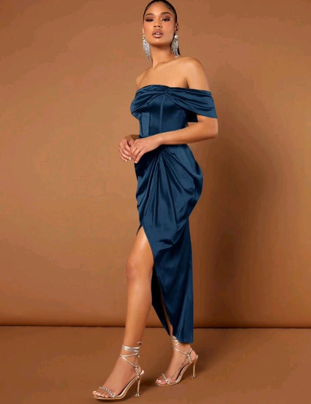 LILLY OFF SHOULDER SATIN DRESS