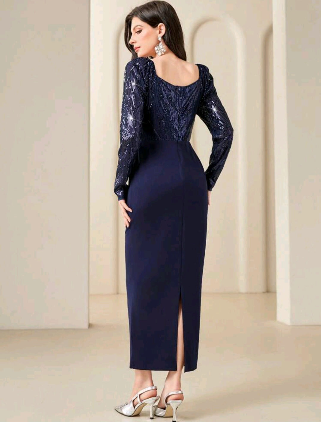 RENEE SEQUIN MIDI DRESS - NAVY BLUE