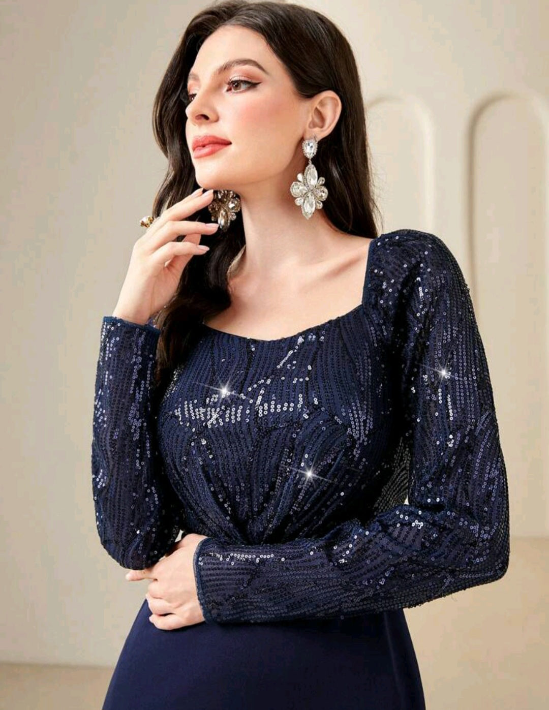 RENEE SEQUIN MIDI DRESS - NAVY BLUE