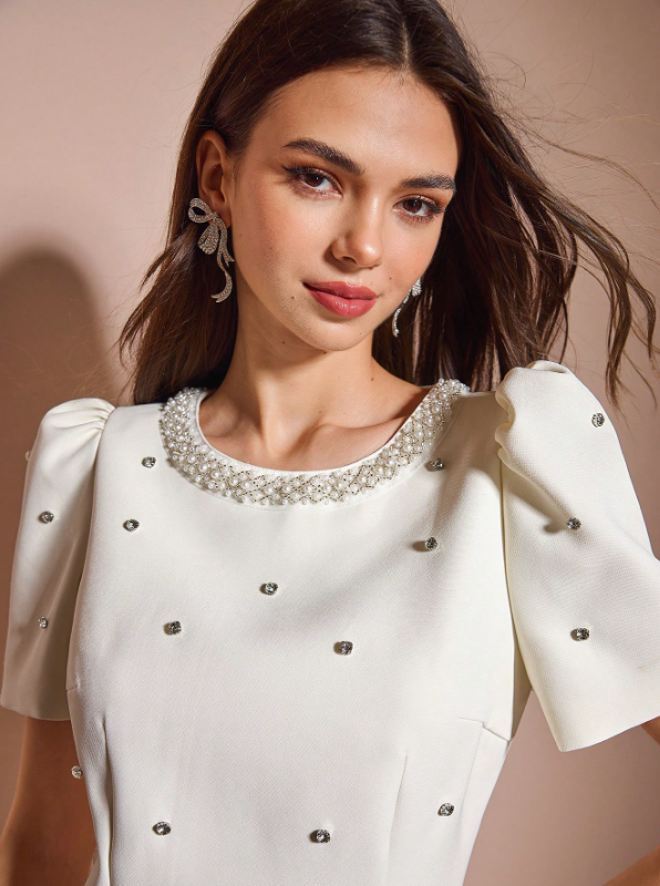 ABRIL PEARL MINI DRESS - WHITE