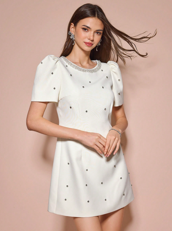 ABRIL PEARL MINI DRESS - WHITE