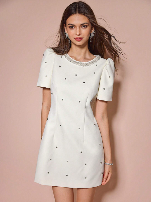 ABRIL PEARL MINI DRESS - WHITE
