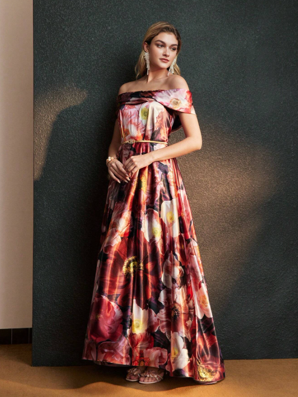 CHLOE FLORAL SATIN MAXI DRESS