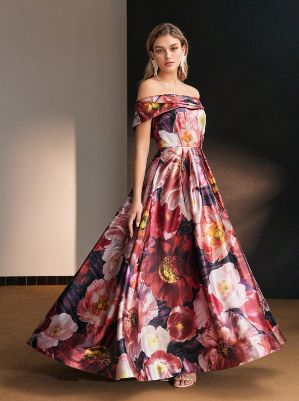 CHLOE FLORAL SATIN MAXI DRESS
