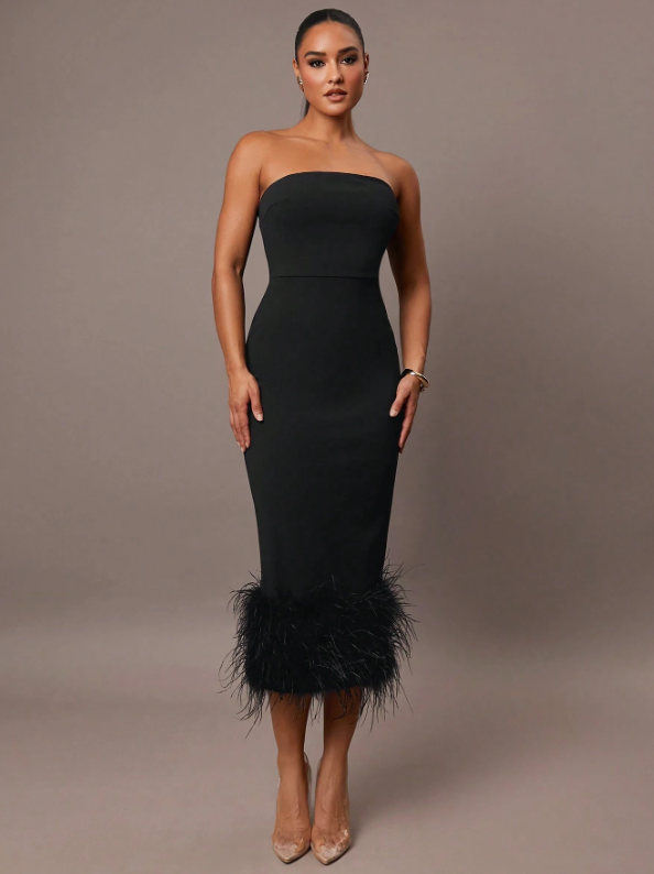 HOPE FAUX FUR MIDI DRESS - BLACK