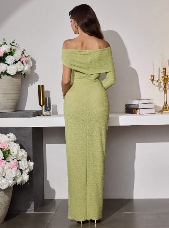 JIMENA OFF SHOULDER JACQUARD DRESS