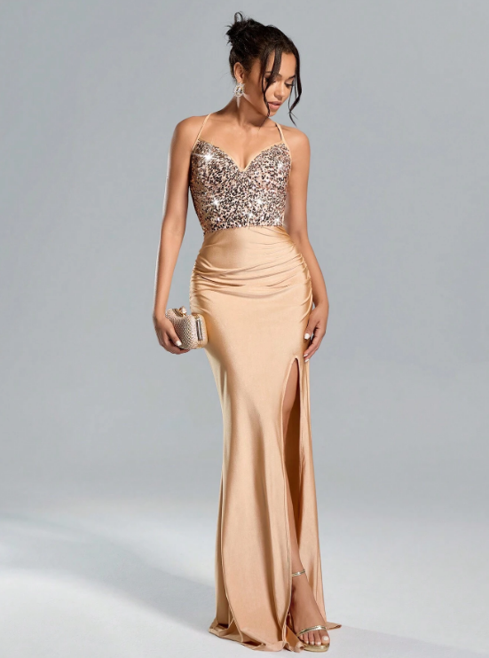 MAEVA SEQUIN BACKLESS MAXI DRESS