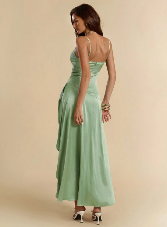 GAELLE HIGH SLIT SATIN DRESS