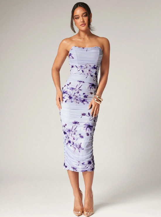 AMELIA FLOWER MIDI DRESS-PURPLE