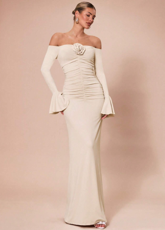 KARLA OFF-SHOULDER MAXI DRESS-APRICOT