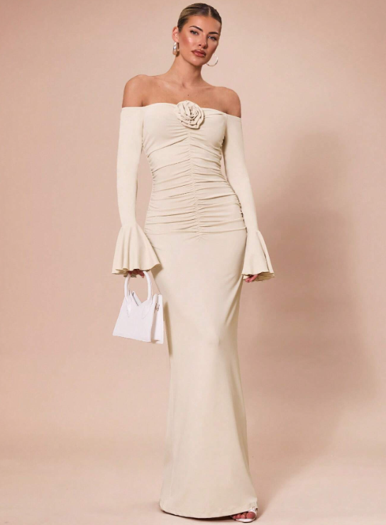 KARLA OFF-SHOULDER MAXI DRESS-APRICOT