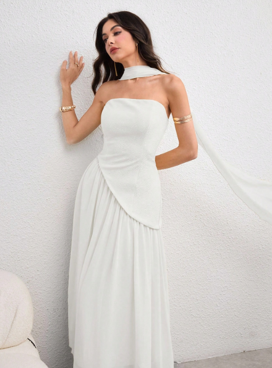 NINA ASYMMETRICAL FLOUNCE DRESS