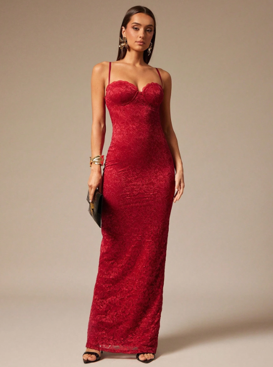 DELLA LACE MAXI DRESS - RED