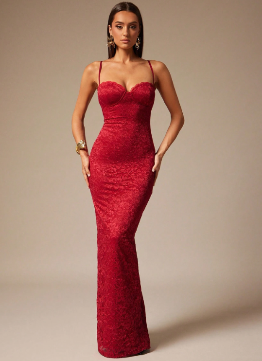 DELLA LACE MAXI DRESS - RED