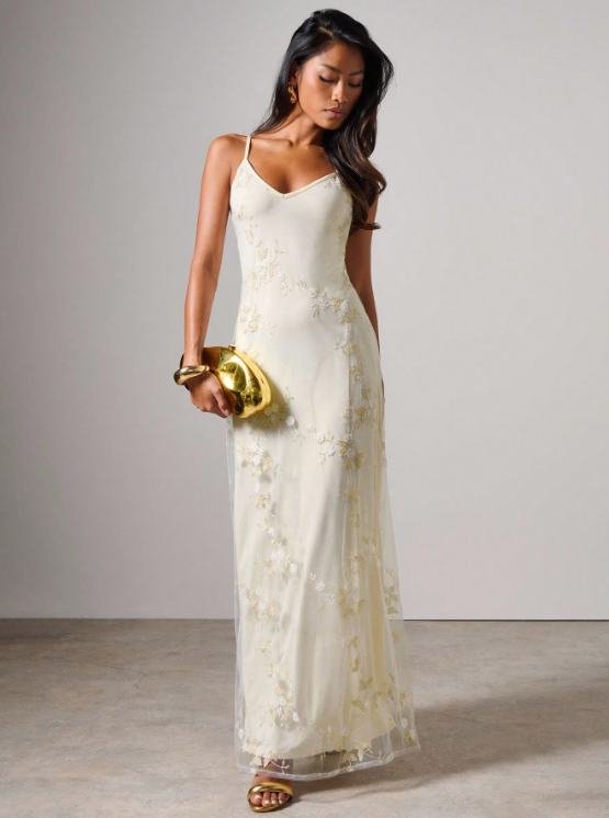 KELLY EMBROIDERY FLORAL MAXI DRESS
