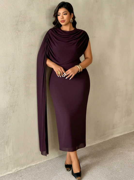 Claire Cowl Neck Mesh Midi Dress