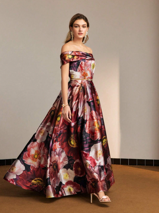 CHLOE FLORAL SATIN MAXI DRESS