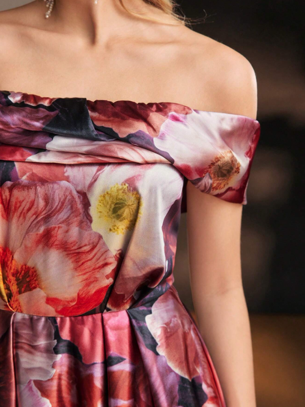 CHLOE FLORAL SATIN MAXI DRESS