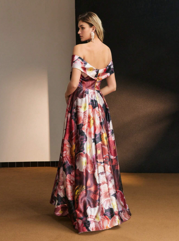 CHLOE FLORAL SATIN MAXI DRESS