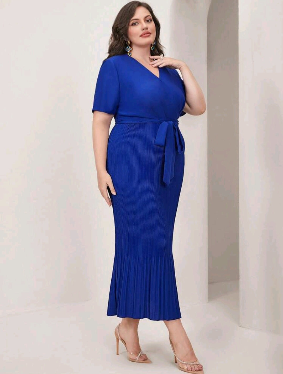 Abigail Pleated Hem Dress - Royal Blue