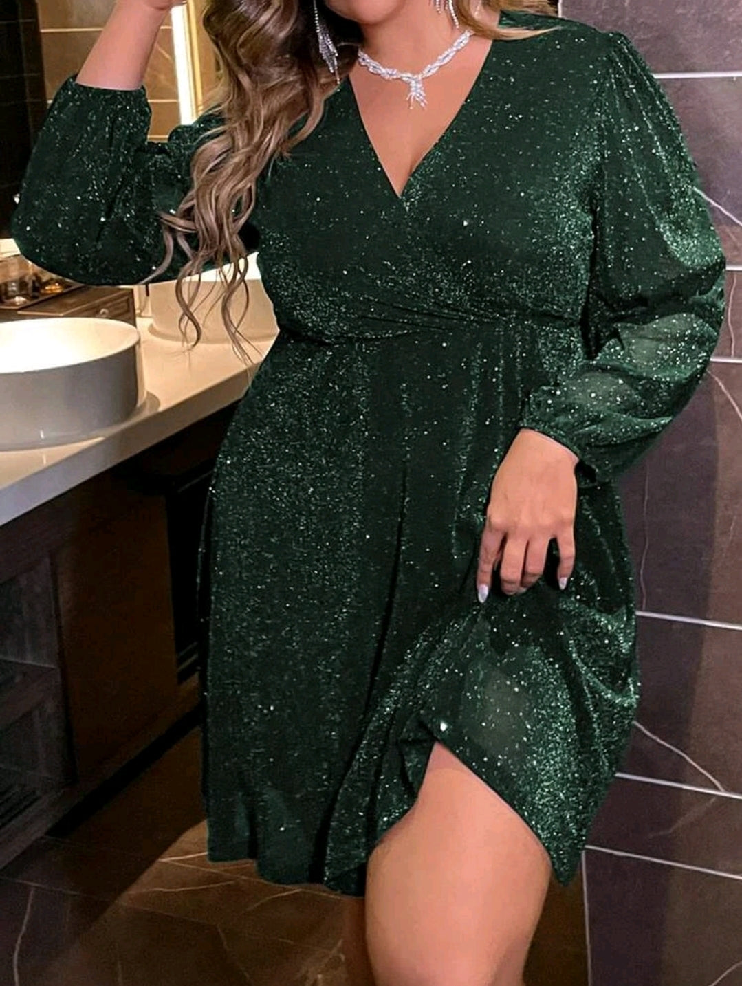 Ariana Lantern Sleeve Glitter Dress