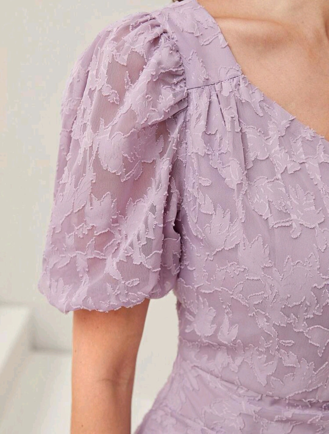 Puff Sleeve Mermaid Hem Ruched Lace Dress