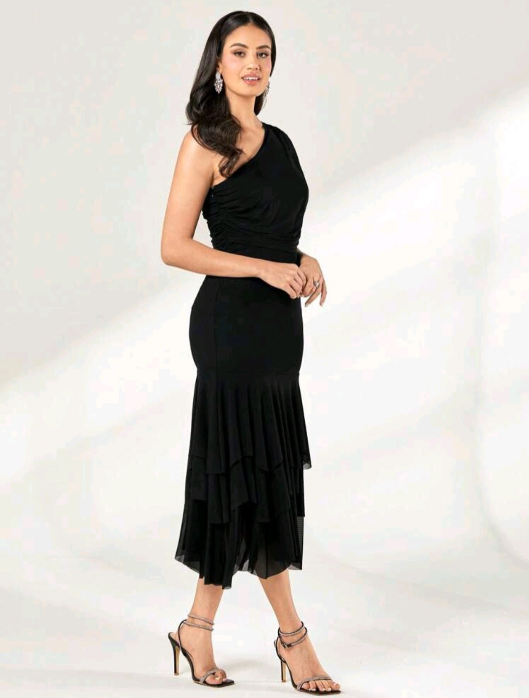 Stephanie One Shoulder Ruched Sleeve Dress