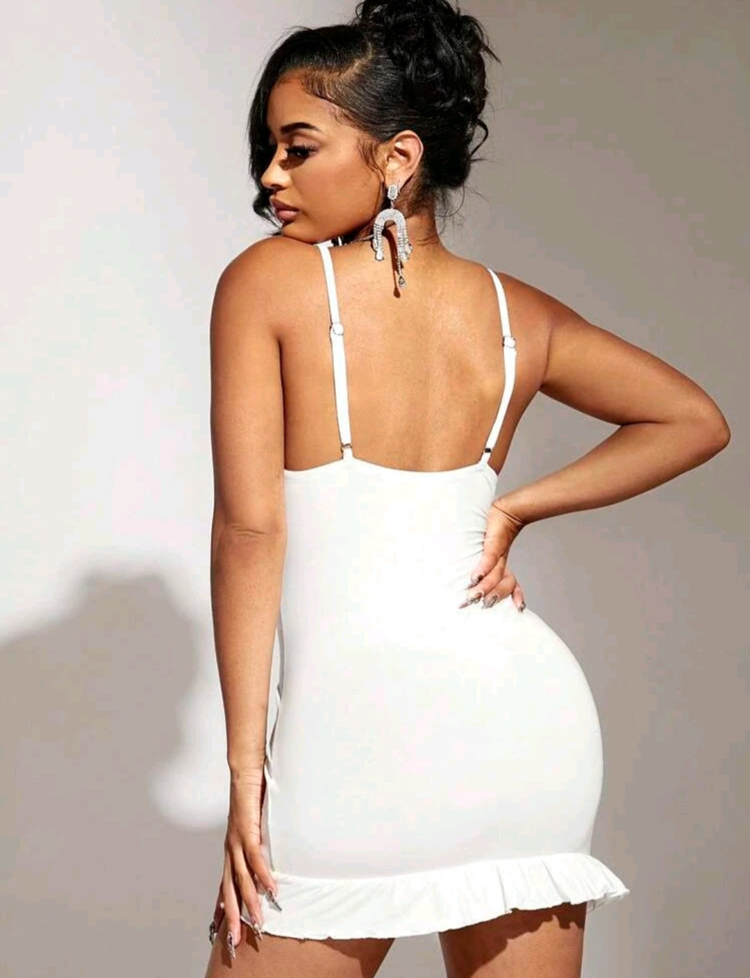 Ruched Detail Ruffle Hem Cami Bodycon Dress