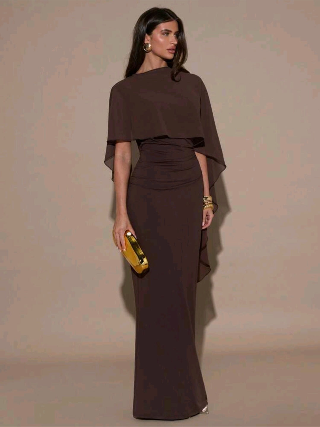 February Shawl Maxi Dress - Brown