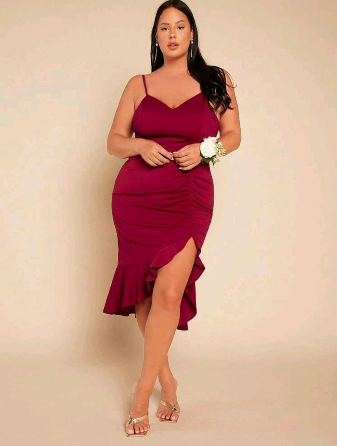 Ruched Ruffle Hem Cami Dress