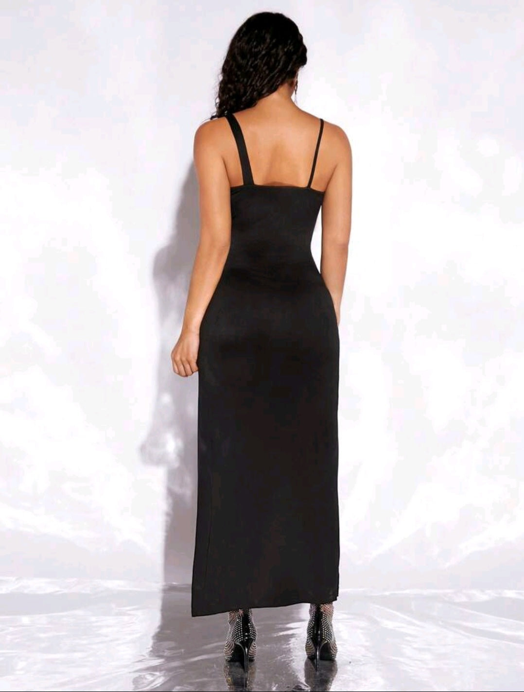 Draped Collar Split Thigh Cami Dress