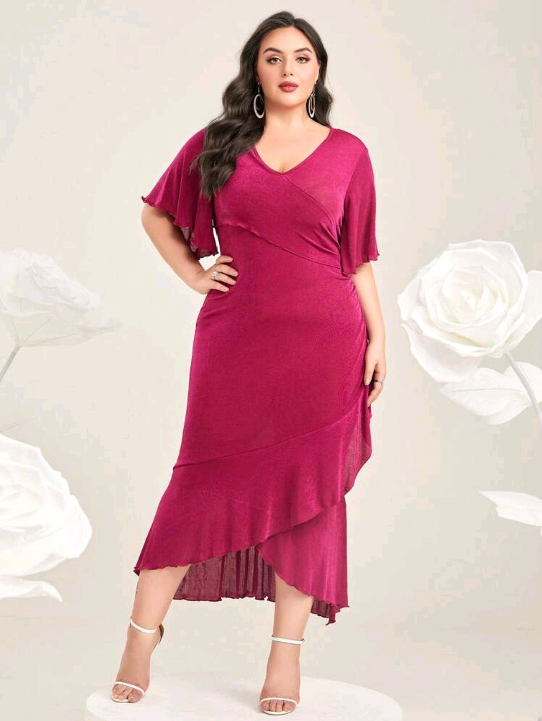 Sarah Wrap Hem Midi Dress - Pink