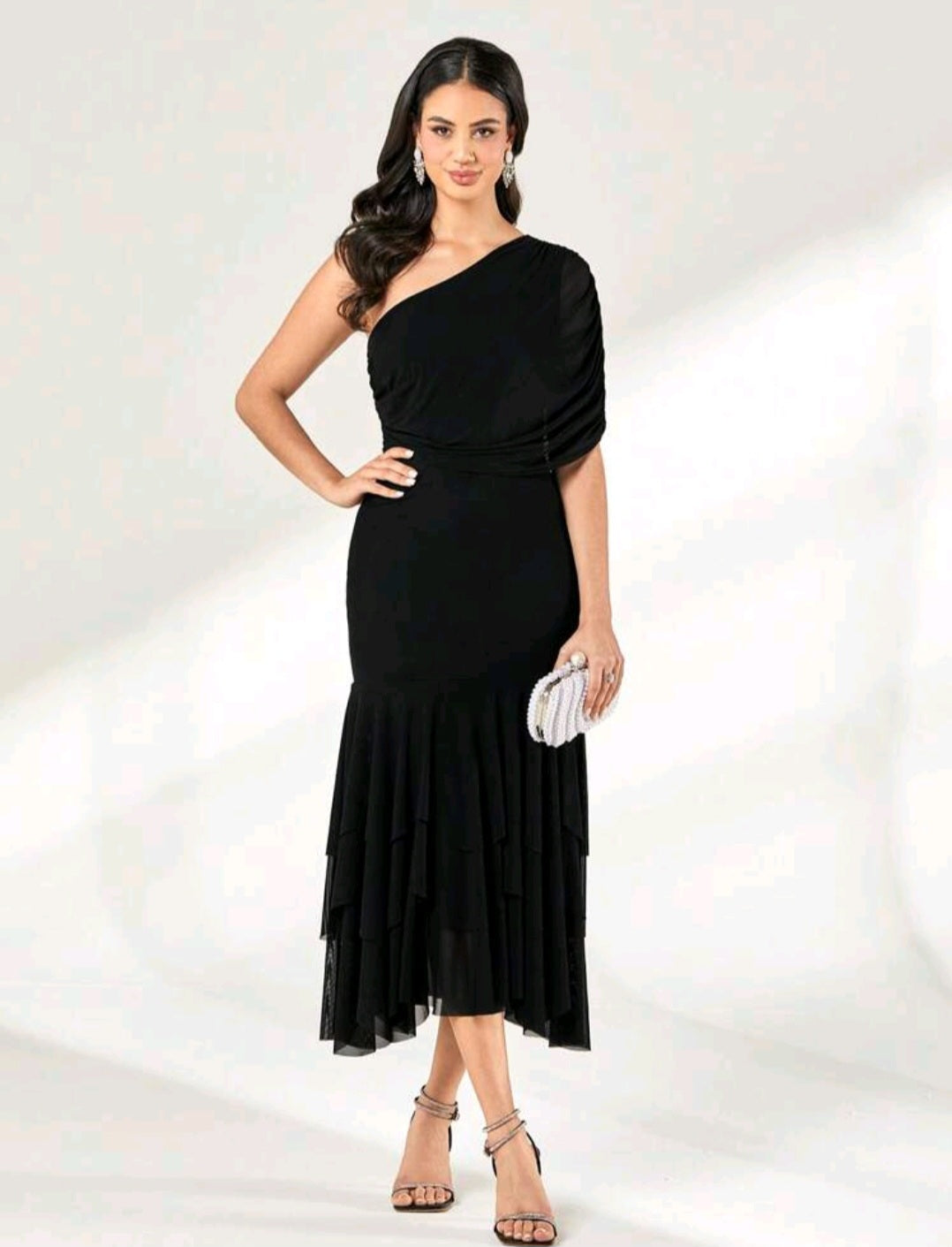 Stephanie One Shoulder Ruched Sleeve Dress