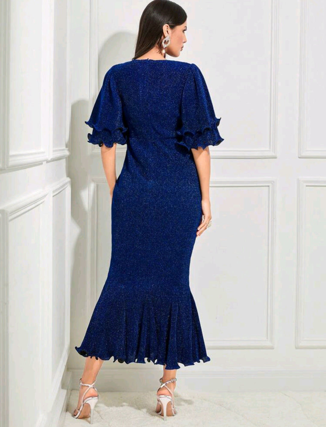 Geneviève Butterfly Sleeve Midi Glitter Dress