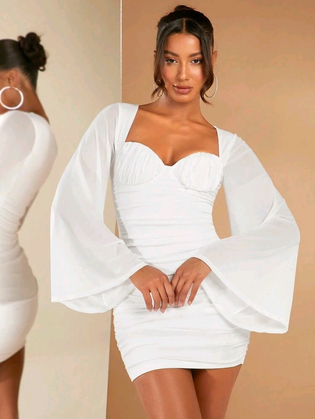 Mia Bustier Bell Sleeve Mini Dress - White