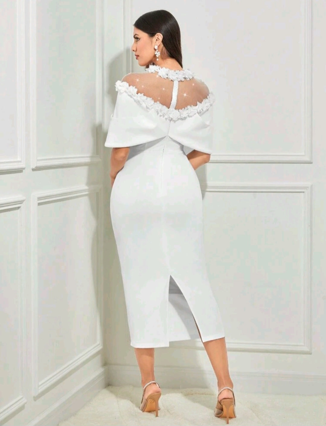 Whitney Cloak Sleeve Midi Dress - White