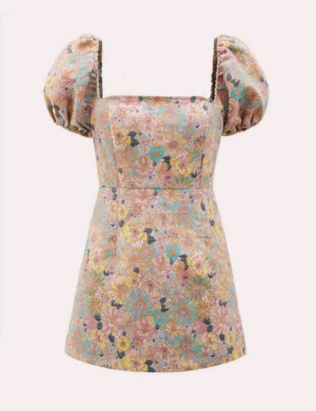 Allover Floral Print Square Neck Puff Sleeve Dress