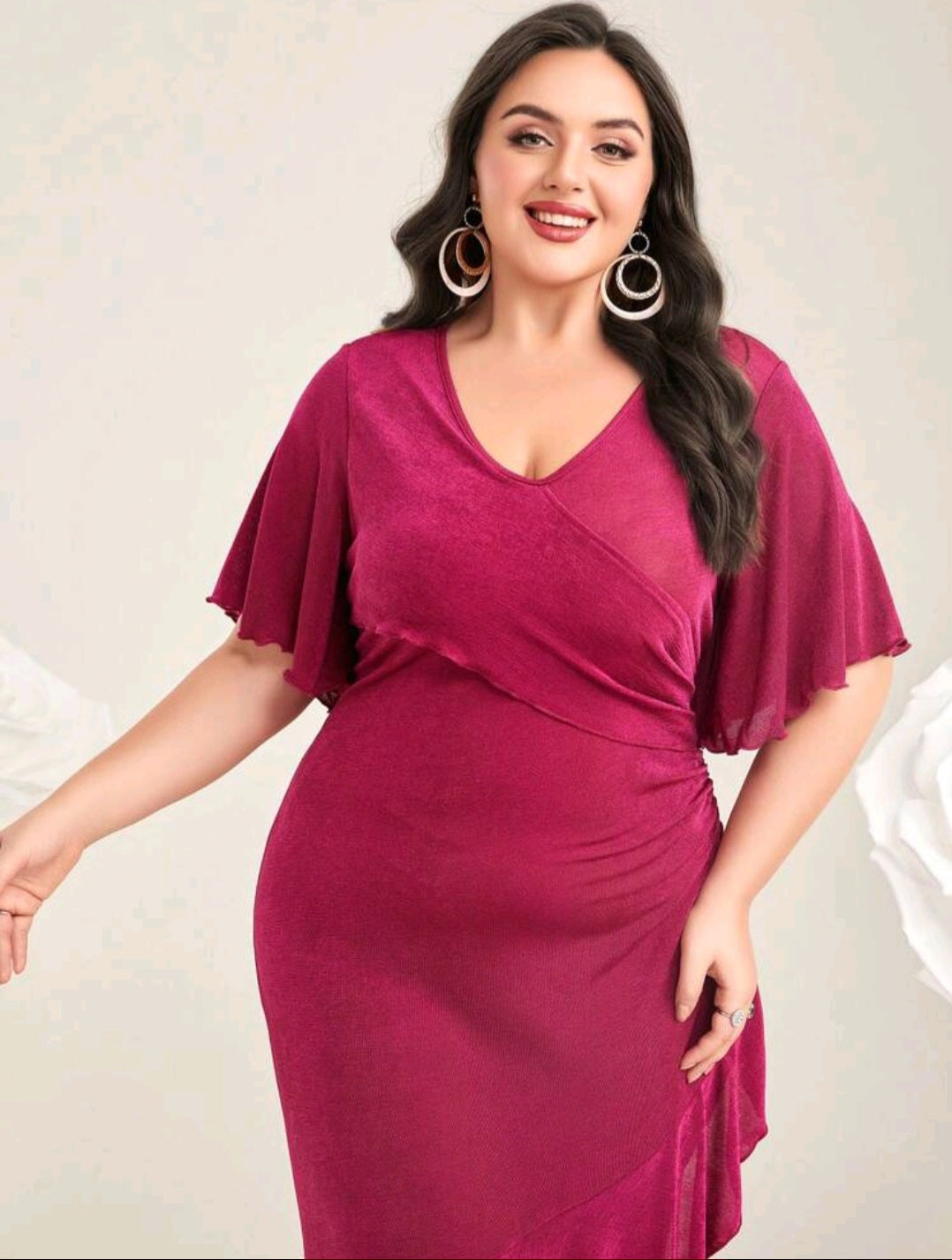 Sarah Wrap Hem Midi Dress - Pink