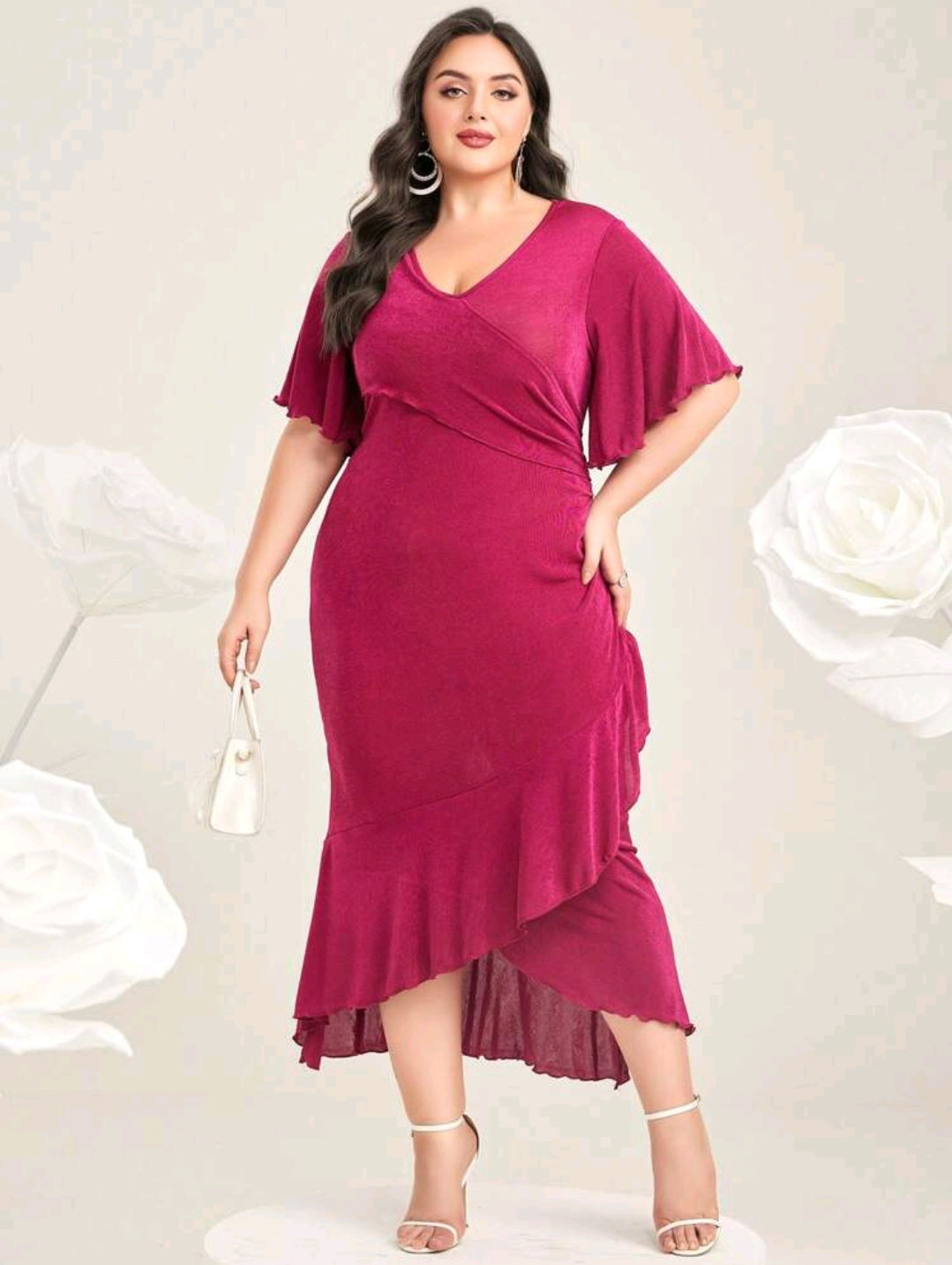 Sarah Wrap Hem Midi Dress - Pink