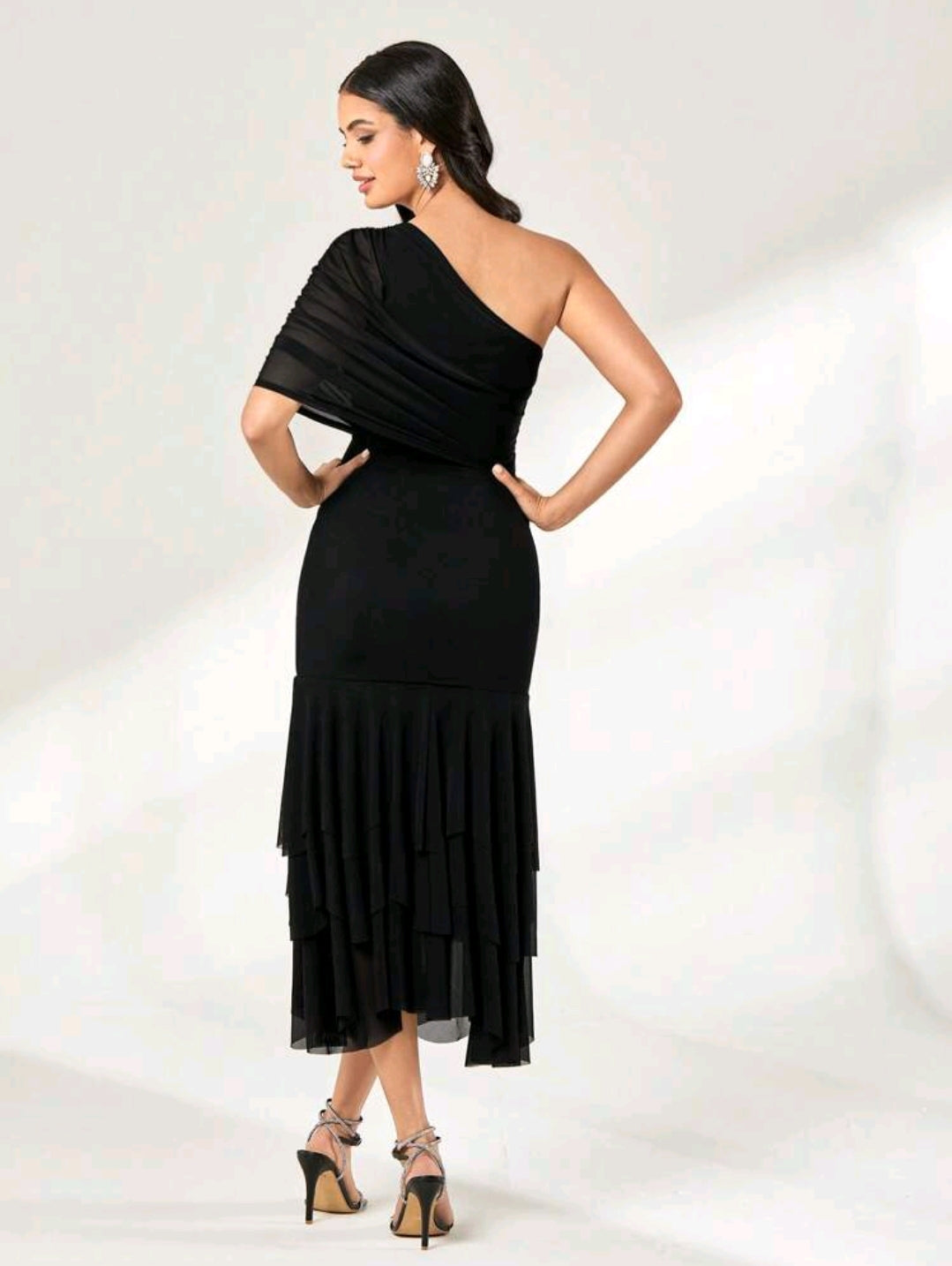 Stephanie One Shoulder Ruched Sleeve Dress