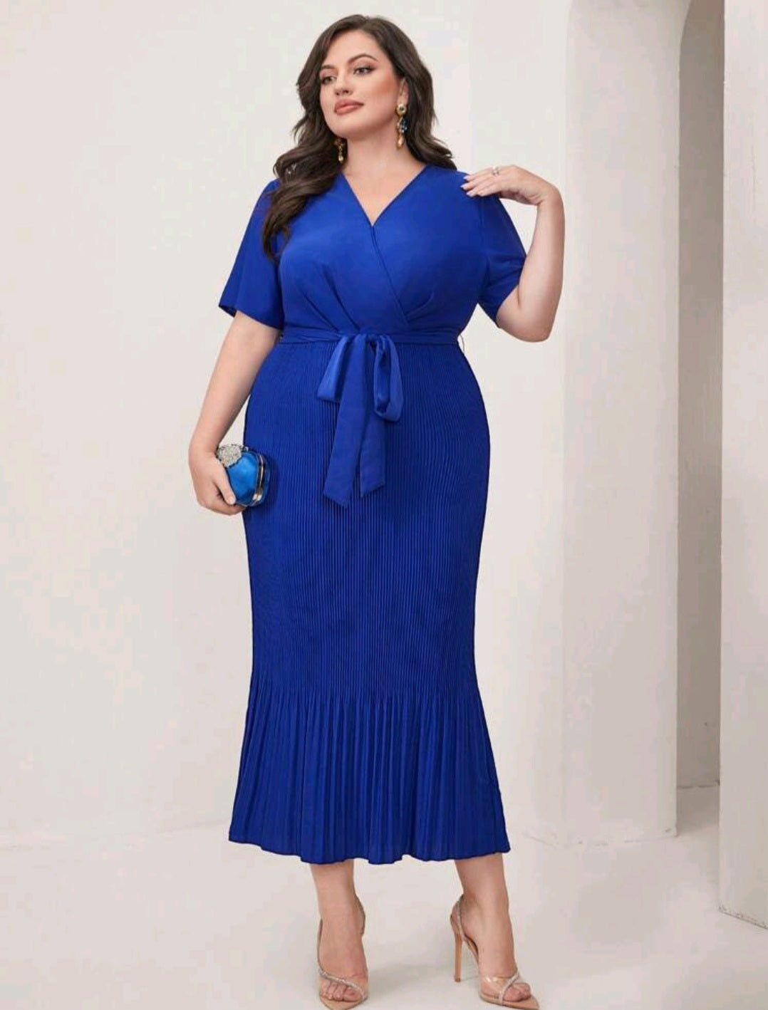 Abigail Pleated Hem Dress - Royal Blue