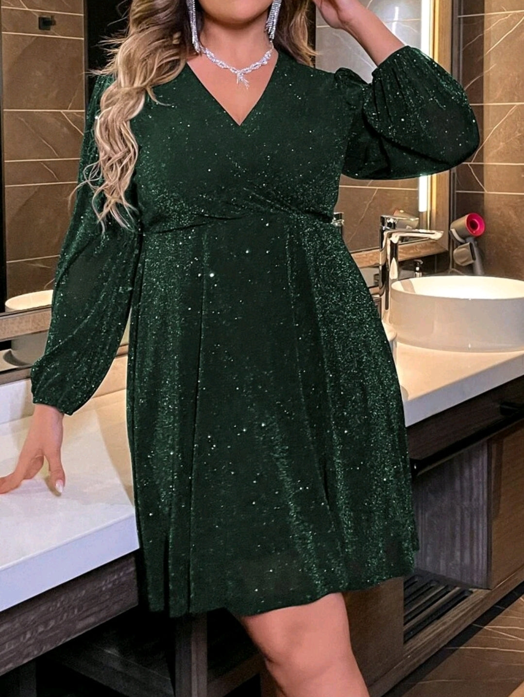 Ariana Lantern Sleeve Glitter Dress