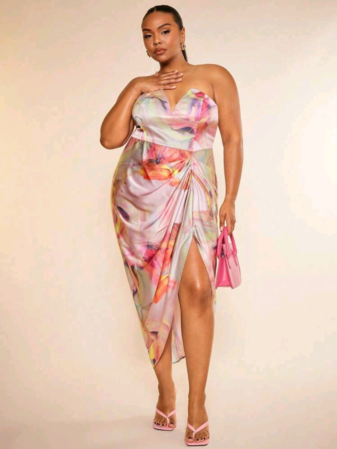 Marble Print One Shoulder Ruched Asymmetrical Hem Dress