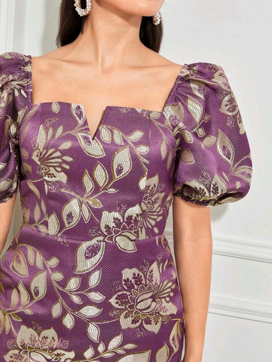 Floral Print Puff Sleeve Split Back Dress